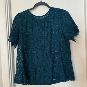 LOFT Elegant Teal Lace Top size petite medium